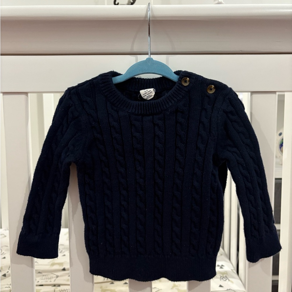 Navy Cable Knit Sweater with Button Accent